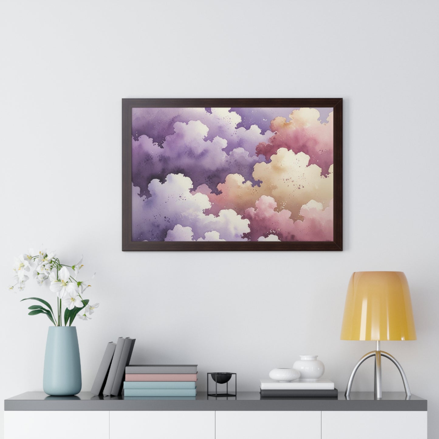 Serene Watercolor Cloud Art Print, Framed Wall Decor