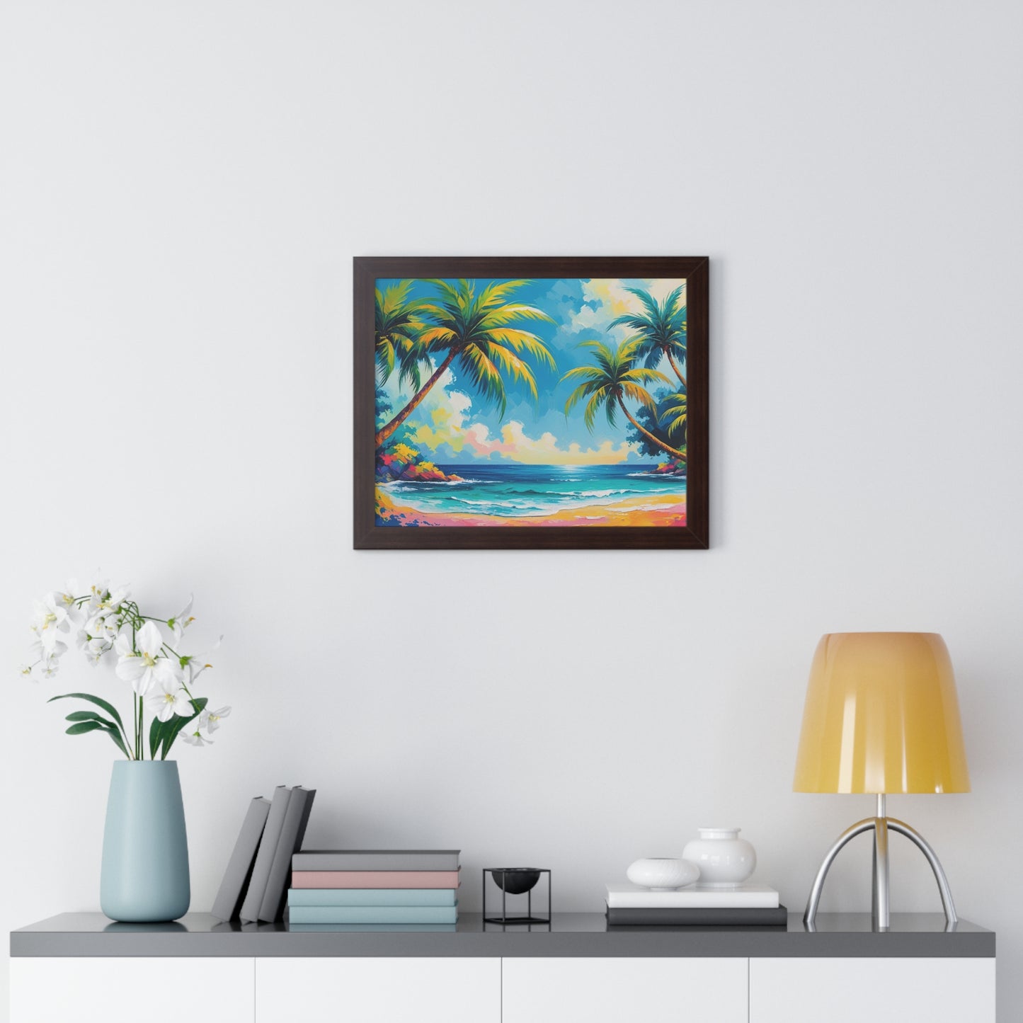 Tropical Framed Poster, Colorful Beach Art