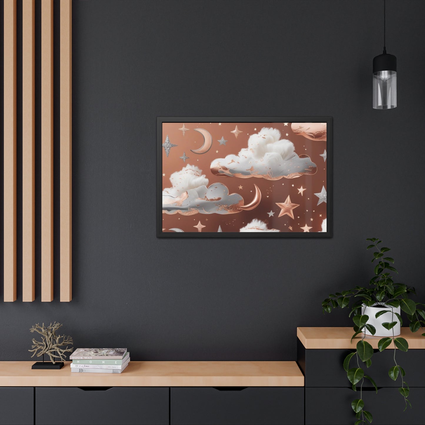 Cozy Celestial Framed Poster, Dreamy Nursery Artwor, Gift for Astronomers