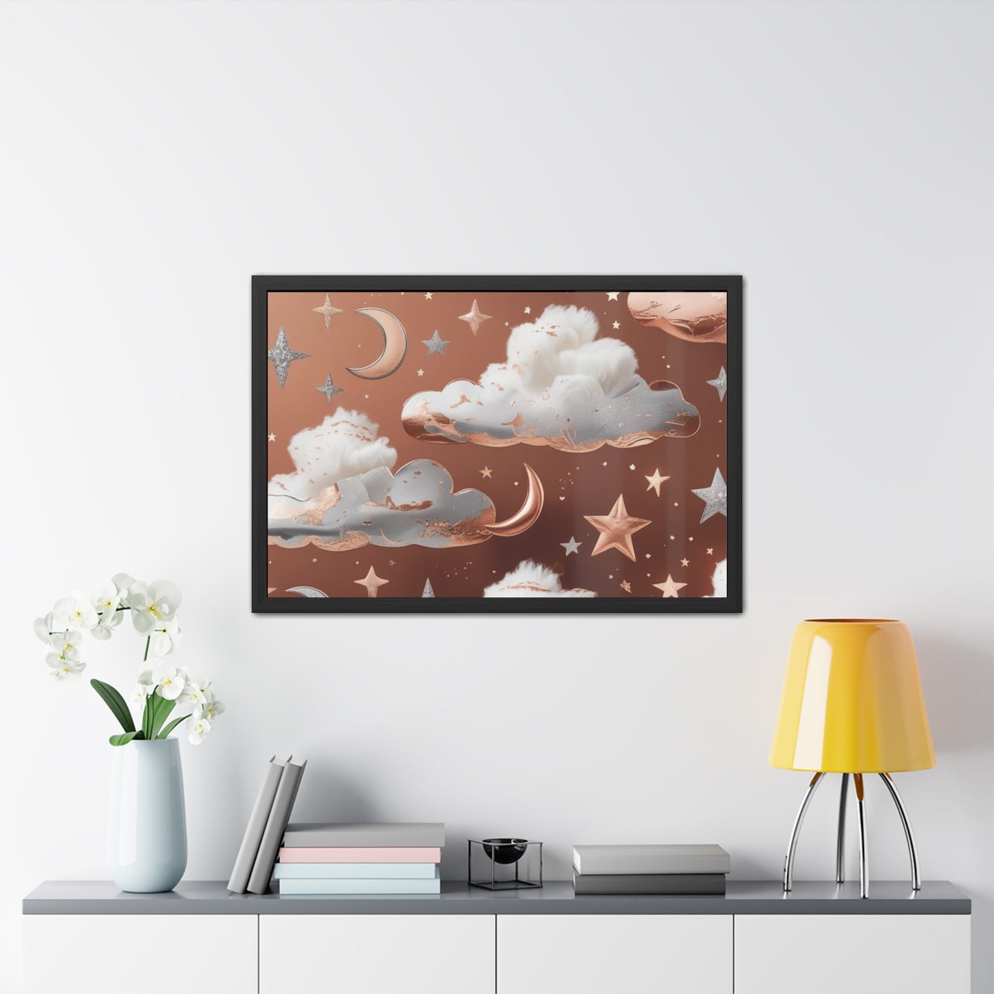 Cozy Celestial Framed Poster, Dreamy Nursery Artwor, Gift for Astronomers