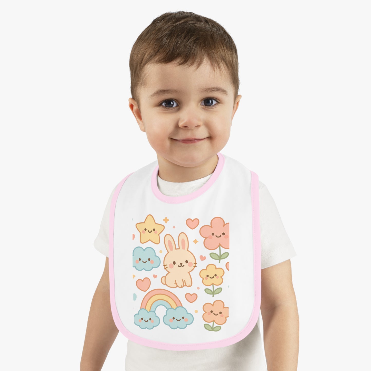 Cute Baby Bib with Bunny & Rainbow Design
