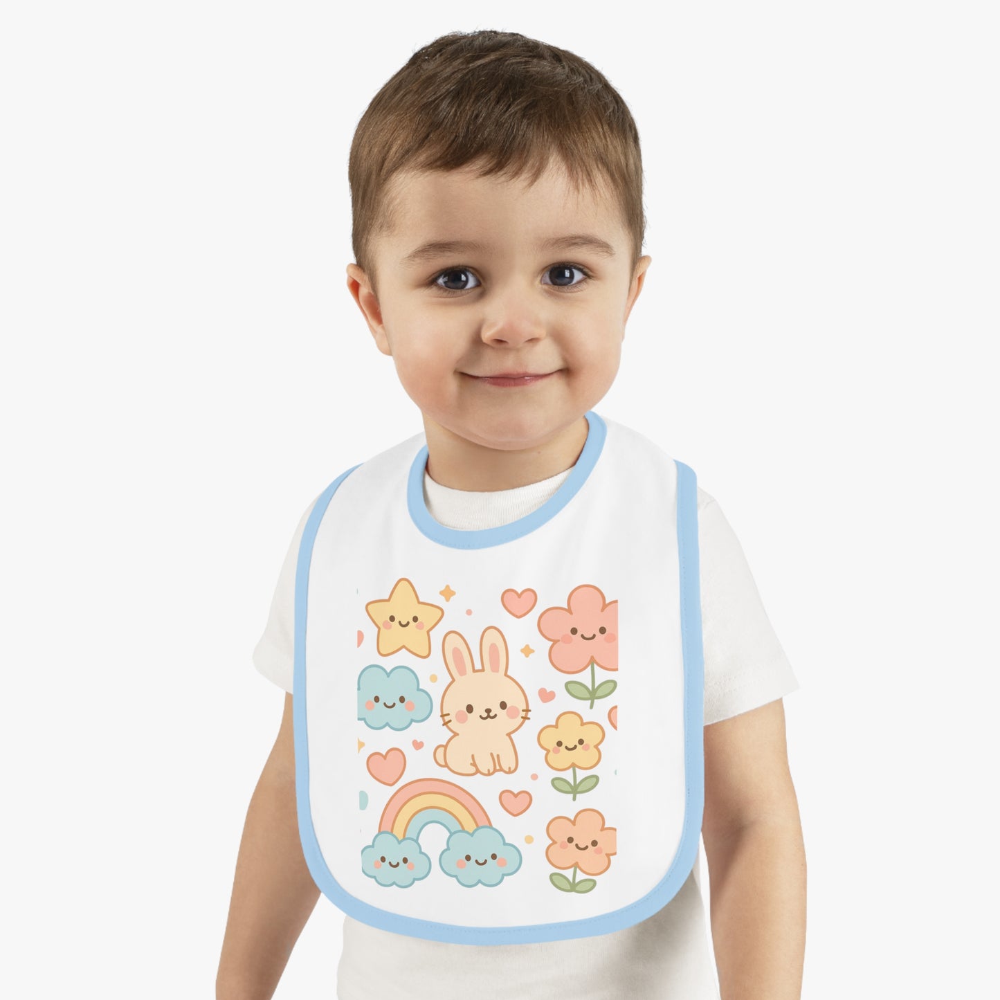 Cute Baby Bib with Bunny & Rainbow Design