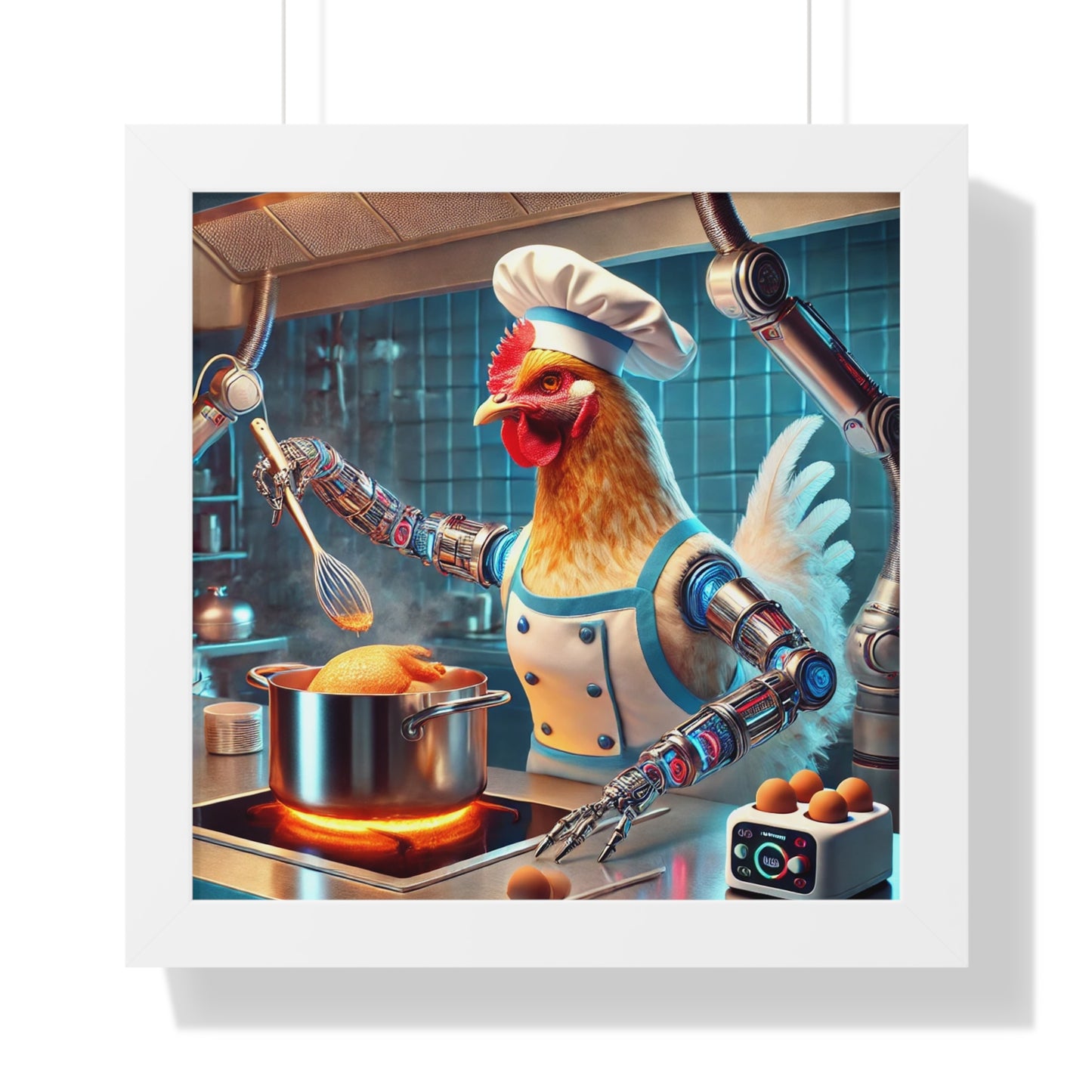 Whimsical Chicken Chef Poster, Culinary Decor