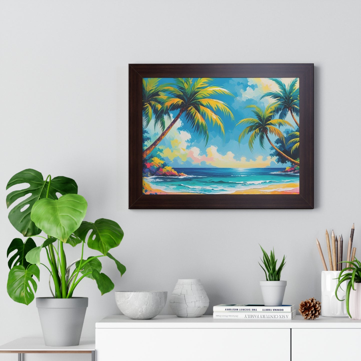 Tropical Framed Poster, Colorful Beach Art