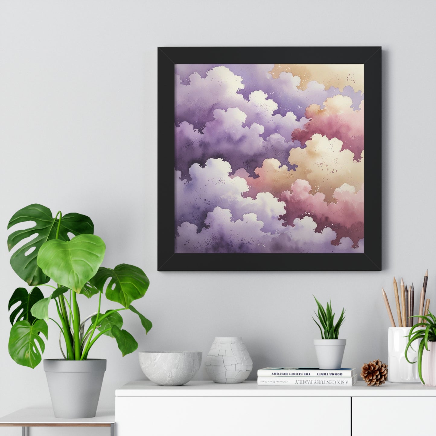 Serene Watercolor Cloud Art Print, Framed Wall Decor