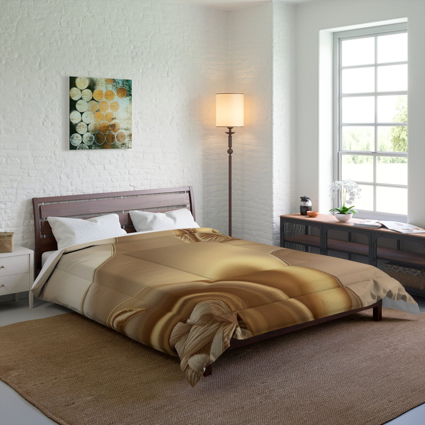 Luxurious Beige Comforter, Cozy Bedding, Gift for Housewarming.
