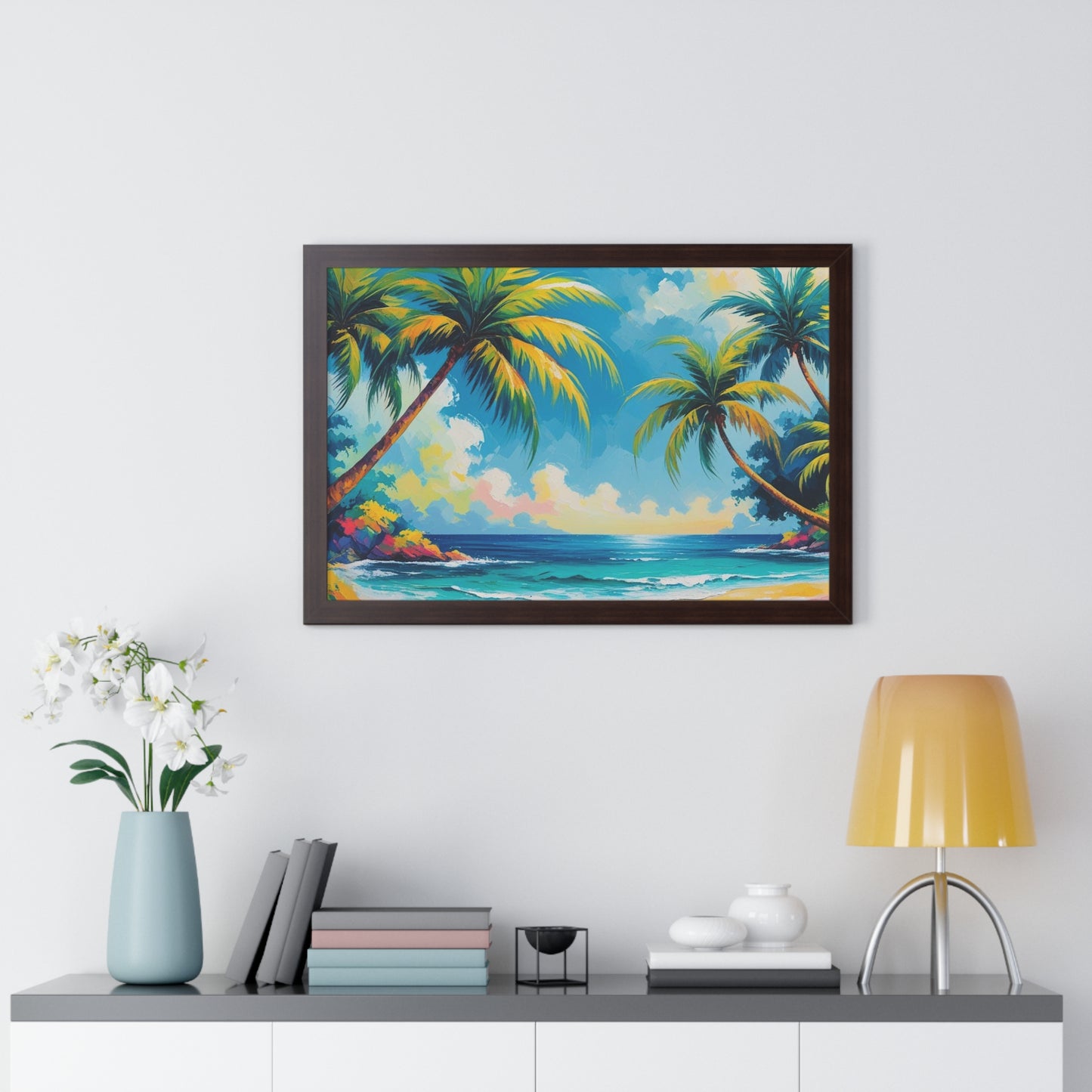 Tropical Framed Poster, Colorful Beach Art