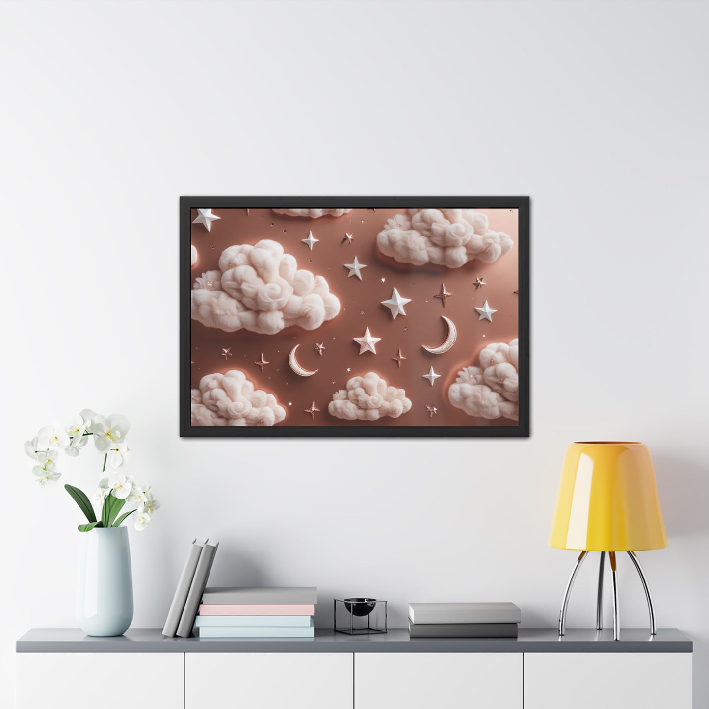 Framed Cloud and Star Poster, Nursery Wall Art, Gift for Baby Shower