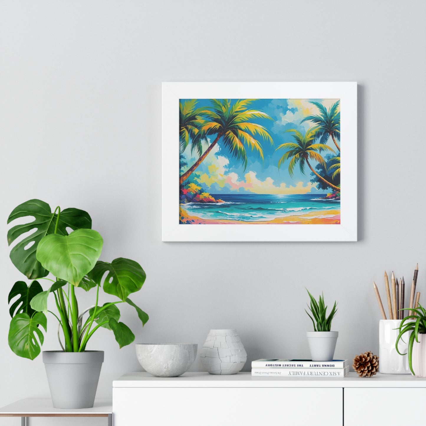 Tropical Framed Poster, Colorful Beach Art