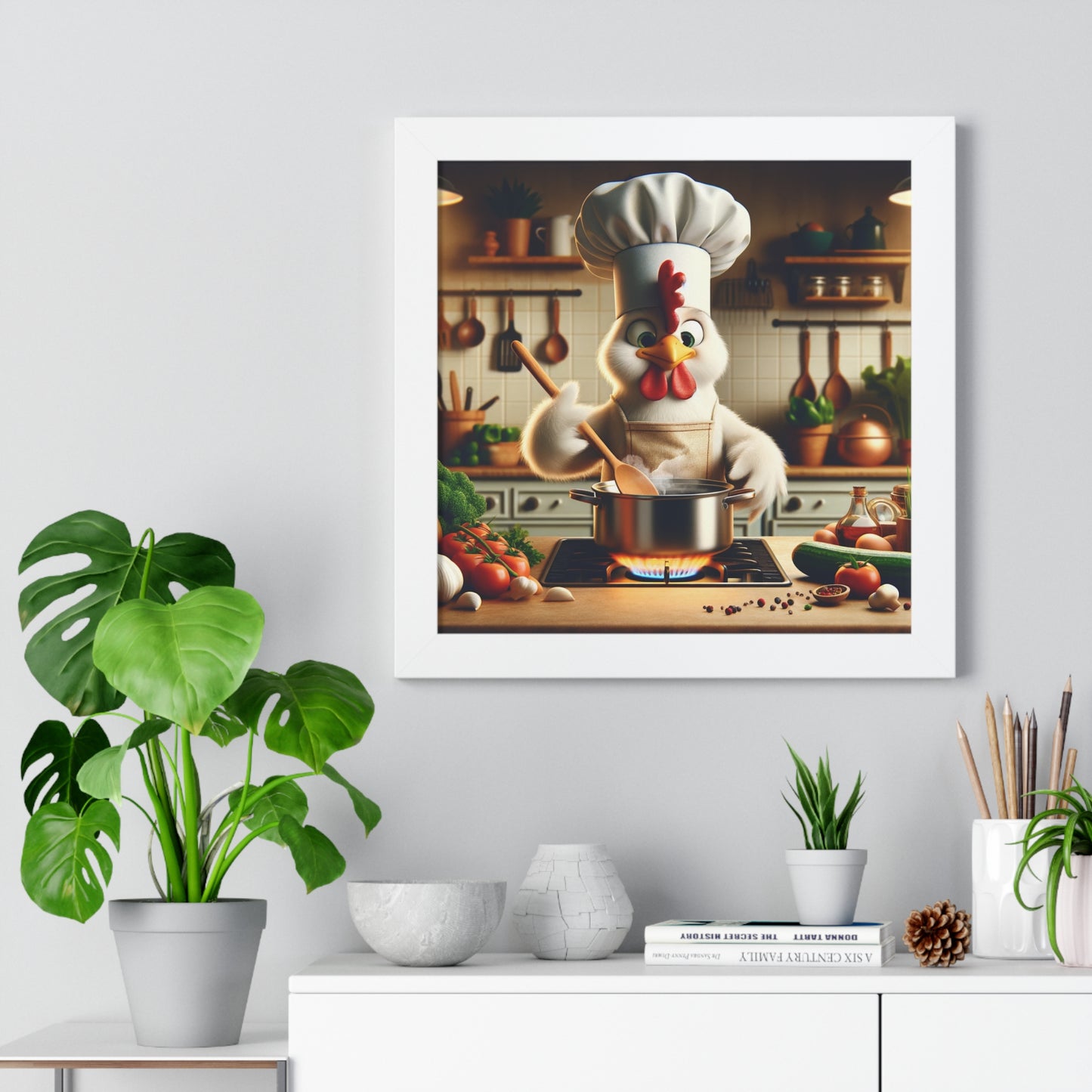 Chef Chicken Poster, Kitchen Decor, Culinary Art