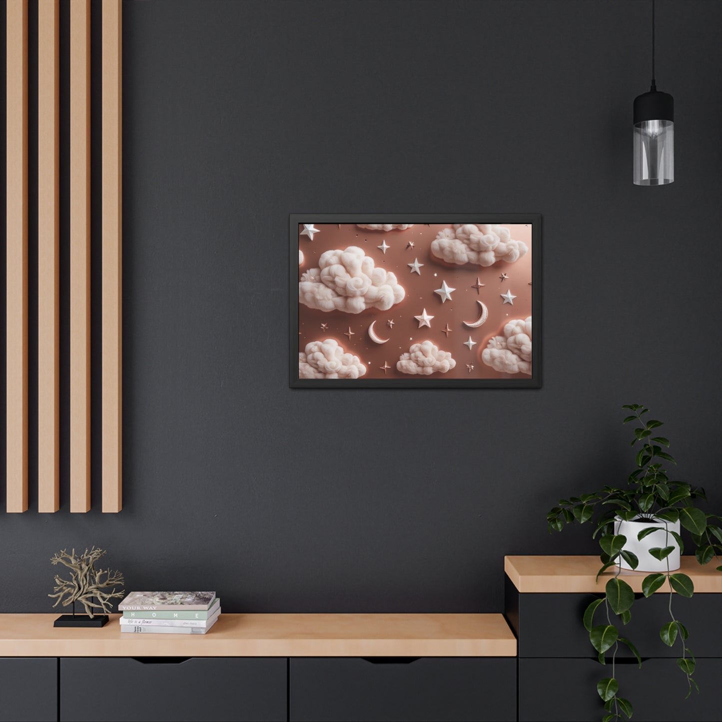 Framed Cloud and Star Poster, Nursery Wall Art, Gift for Baby Shower