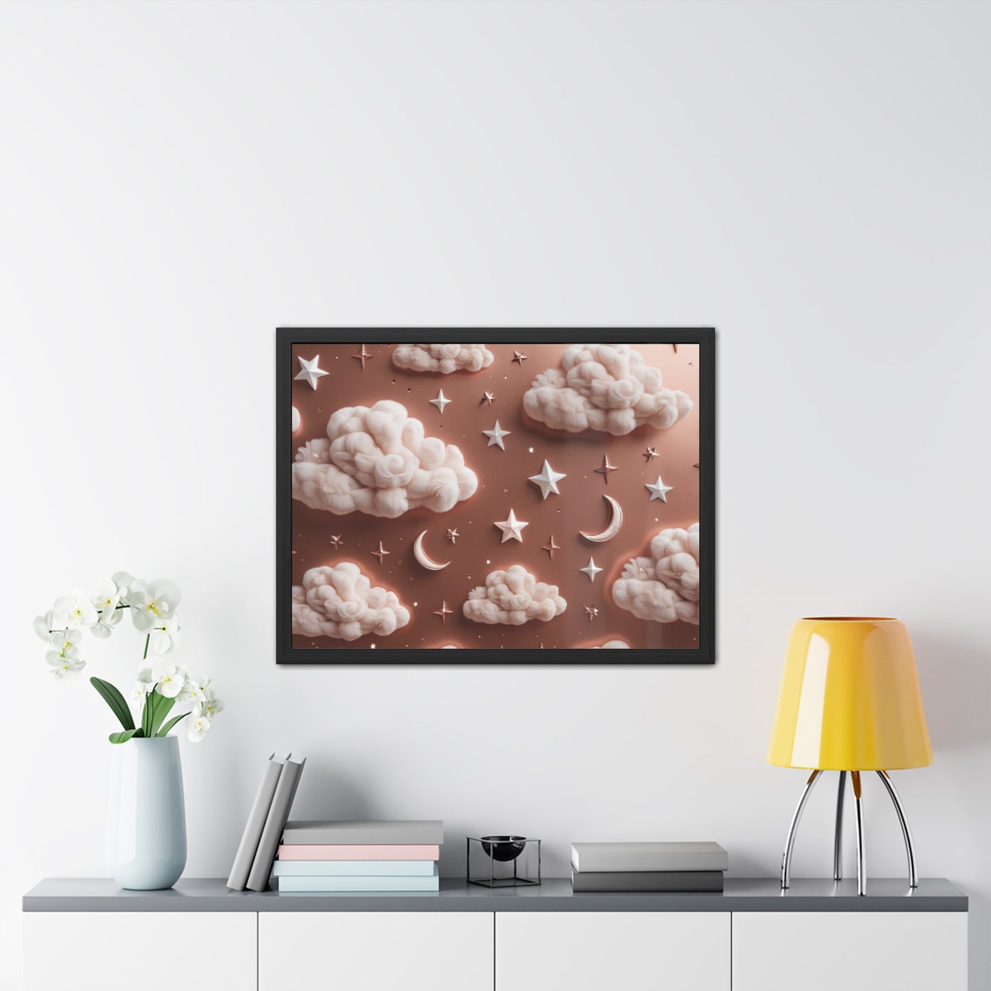 Framed Cloud and Star Poster, Nursery Wall Art, Gift for Baby Shower