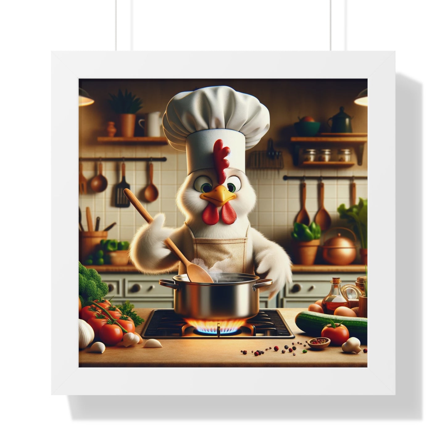 Chef Chicken Poster, Kitchen Decor, Culinary Art
