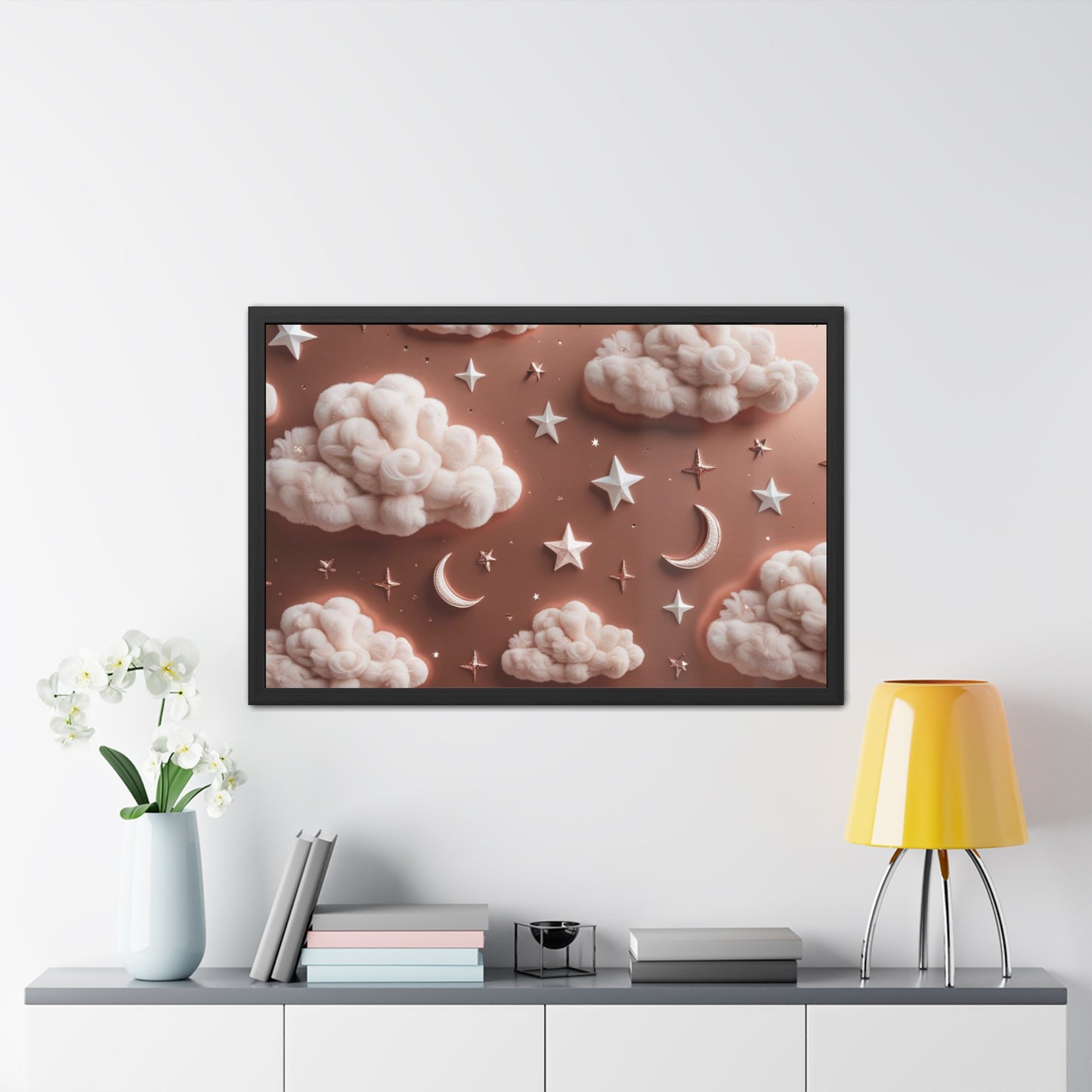 Framed Cloud and Star Poster, Nursery Wall Art, Gift for Baby Shower