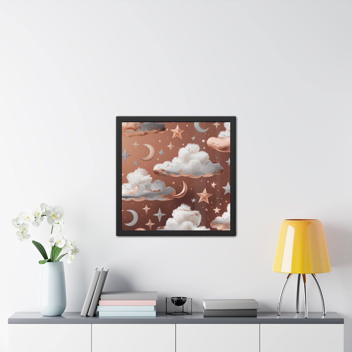 Cozy Celestial Framed Poster, Dreamy Nursery Artwor, Gift for Astronomers