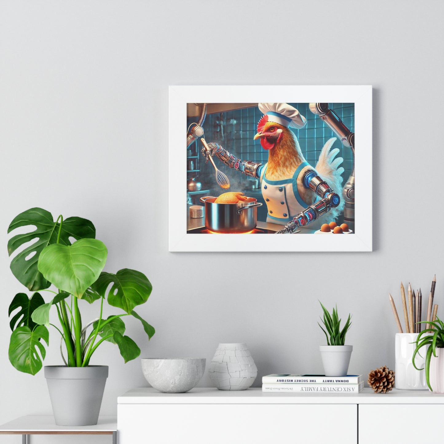 Whimsical Chicken Chef Poster, Culinary Decor