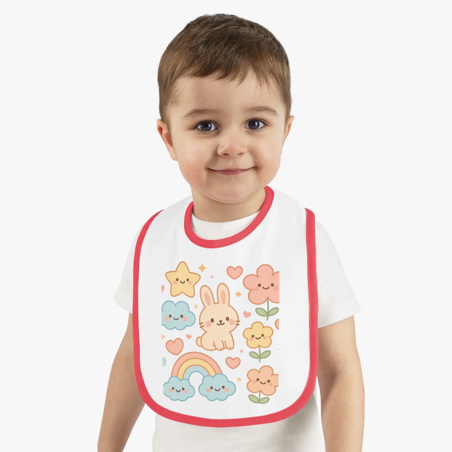 Cute Baby Bib with Bunny & Rainbow Design