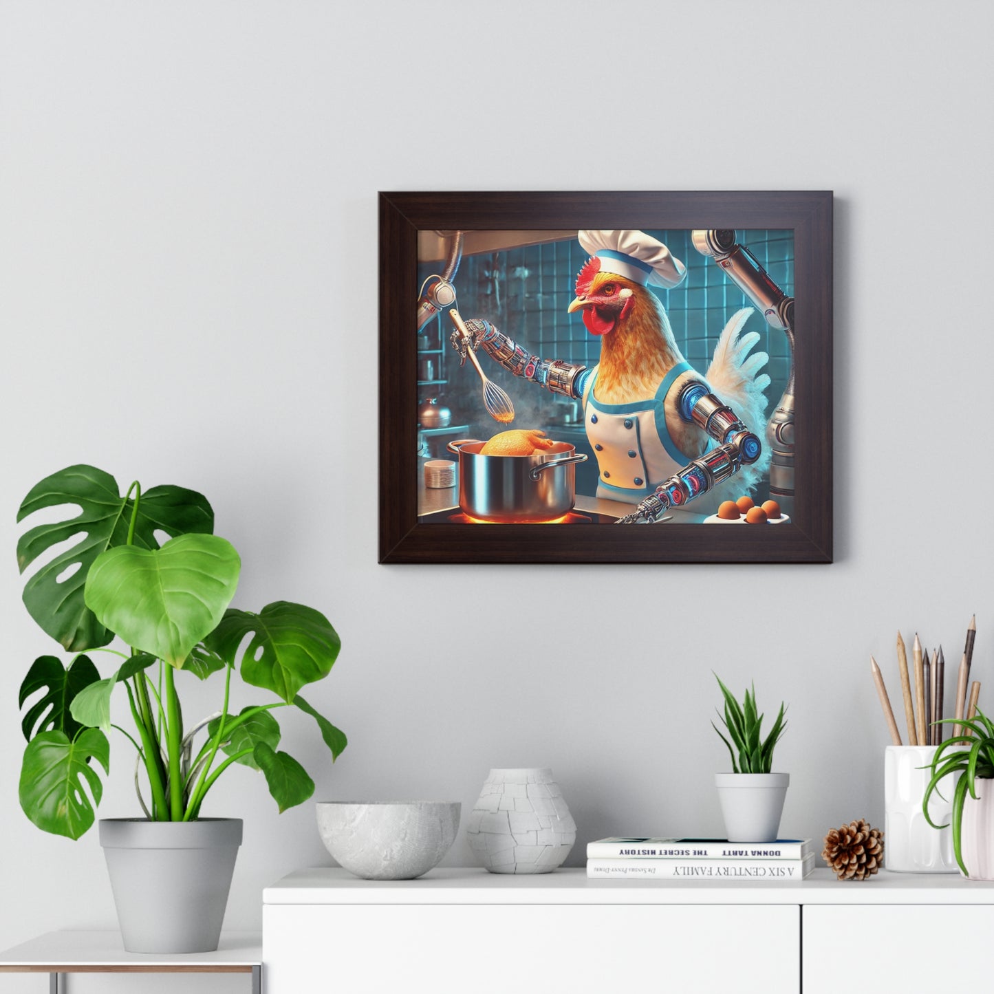 Whimsical Chicken Chef Poster, Culinary Decor