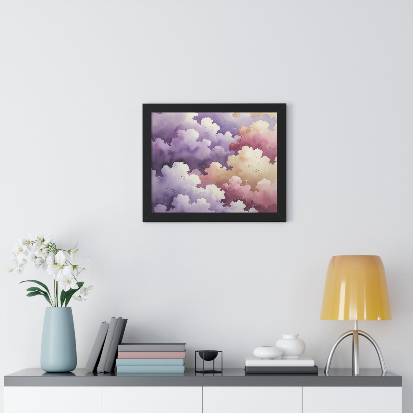 Serene Watercolor Cloud Art Print, Framed Wall Decor