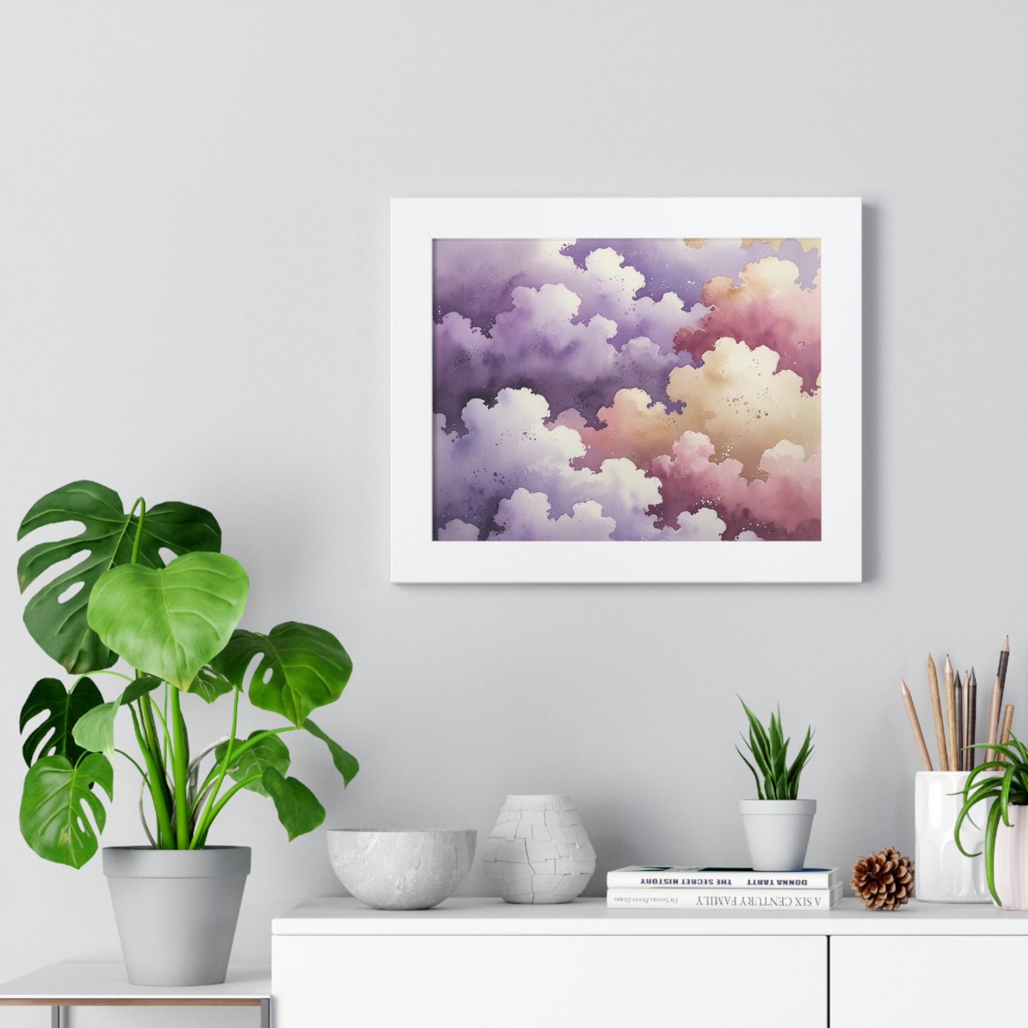 Serene Watercolor Cloud Art Print, Framed Wall Decor