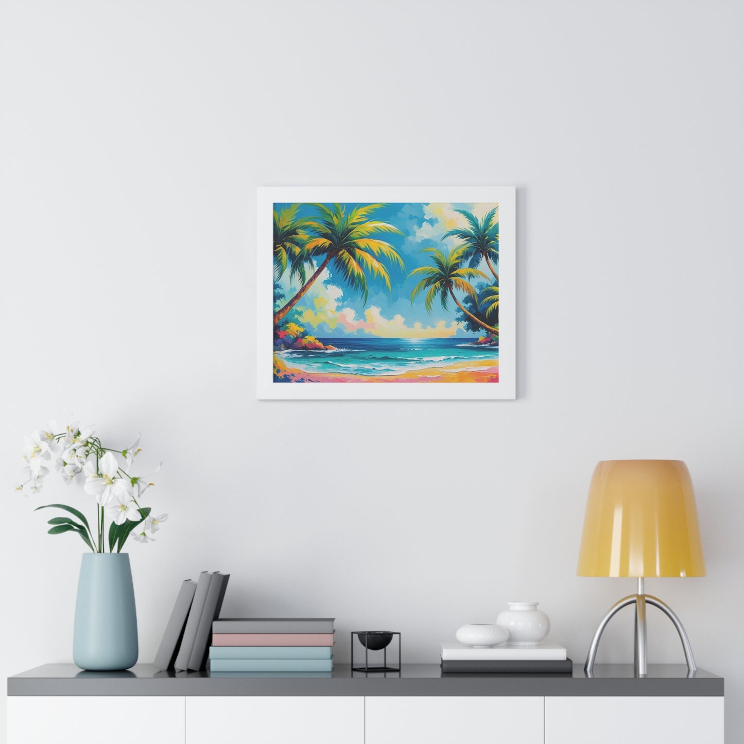Tropical Framed Poster, Colorful Beach Art