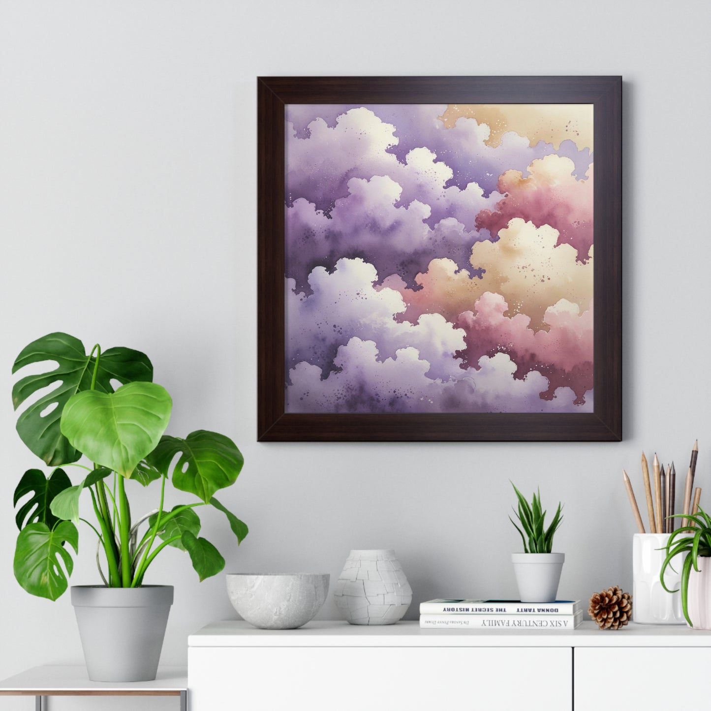 Serene Watercolor Cloud Art Print, Framed Wall Decor