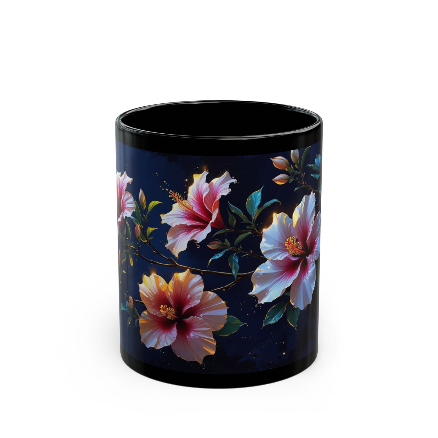 Floral Black Mug with Vibrant Blossoms