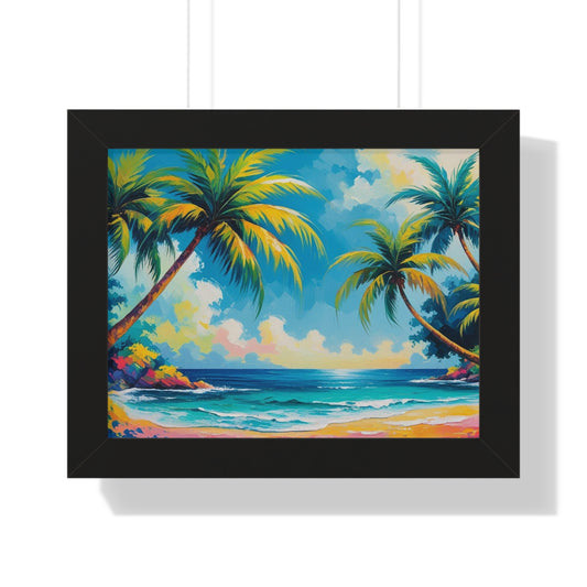 Tropical Framed Poster, Colorful Beach Art