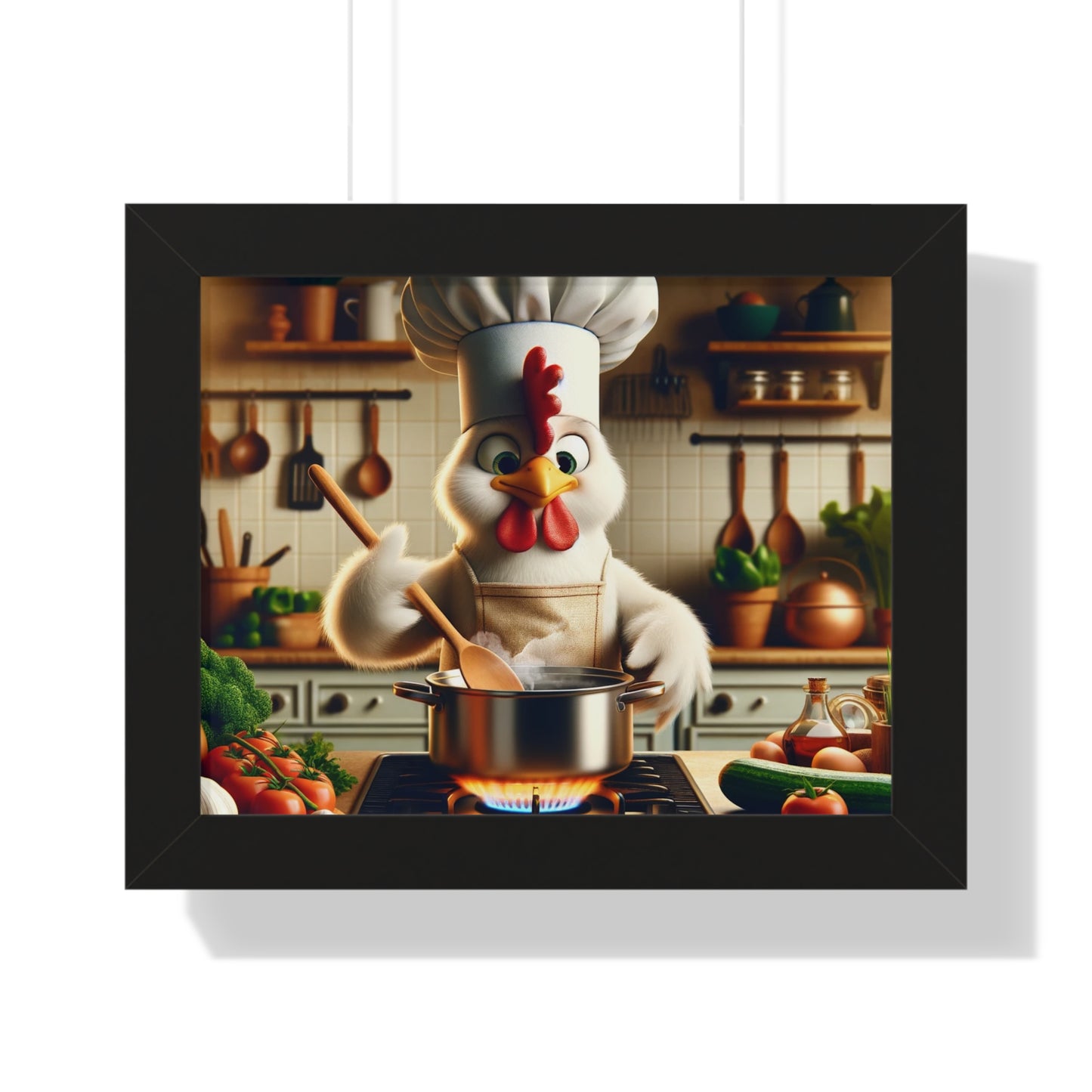 Chef Chicken Poster, Kitchen Decor, Culinary Art