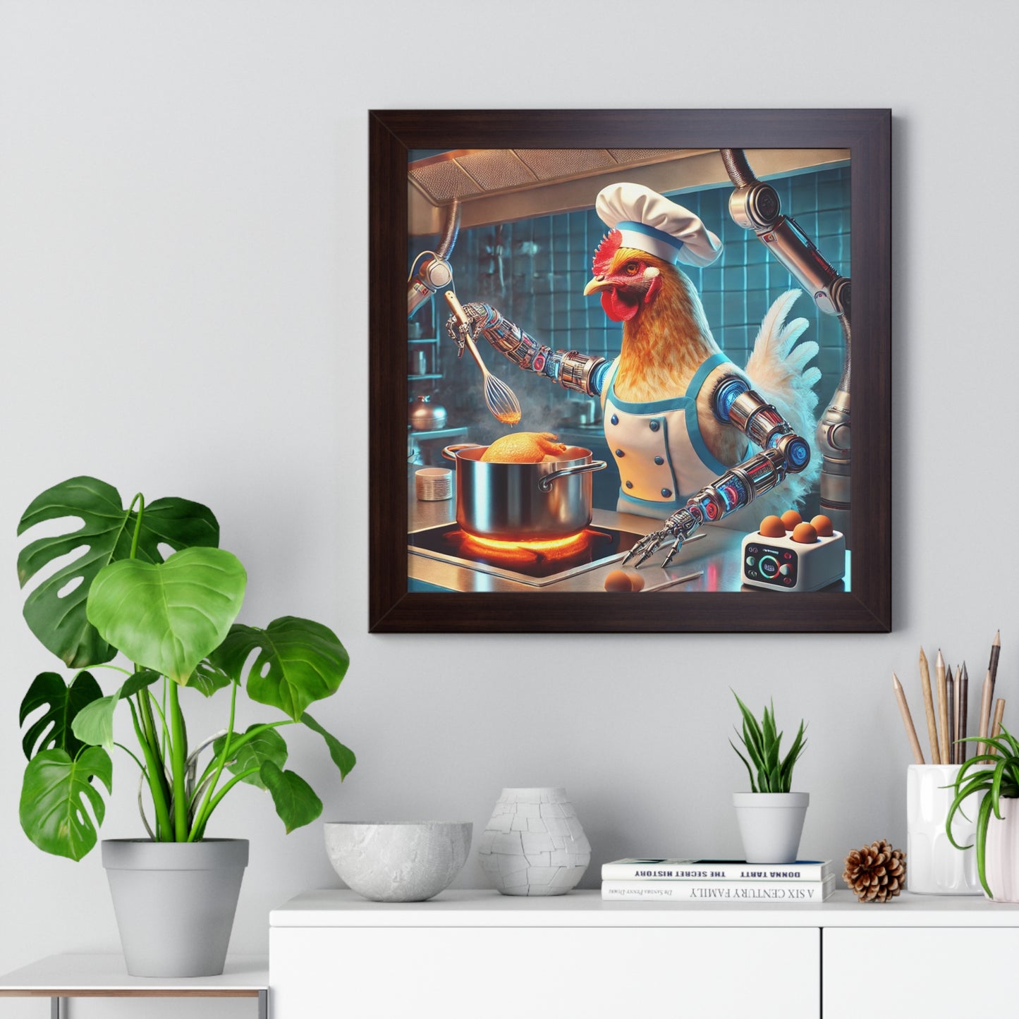 Whimsical Chicken Chef Poster, Culinary Decor
