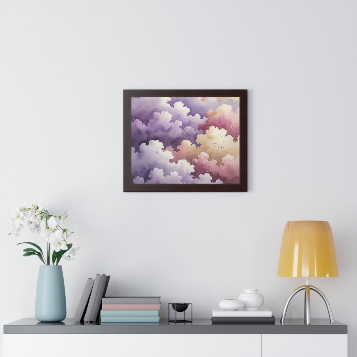 Serene Watercolor Cloud Art Print, Framed Wall Decor