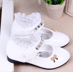 New Flower Girls Shoes Spring Autumn Princess Lace PU Leather Shoes  For 3-11 Ages