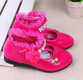 New Flower Girls Shoes Spring Autumn Princess Lace PU Leather Shoes  For 3-11 Ages