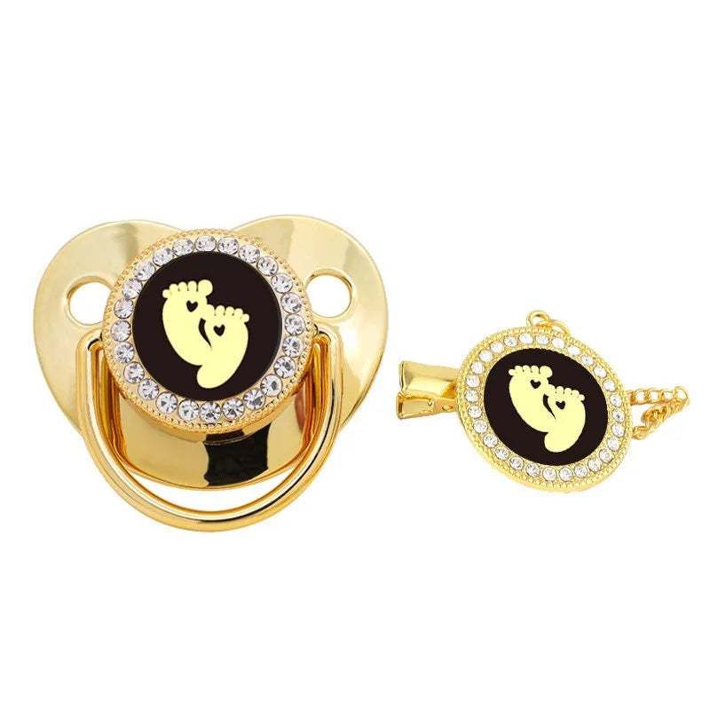 Baby Luxury Pacifier with Pacifier Clip Silicone BPA Free Infant Nipple for Newborn Baby Shower Gold Bling Dummy Holder Soother