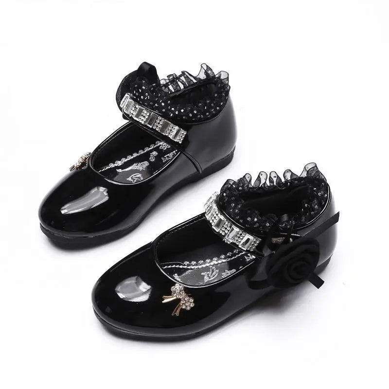 New Flower Girls Shoes Spring Autumn Princess Lace PU Leather Shoes  For 3-11 Ages