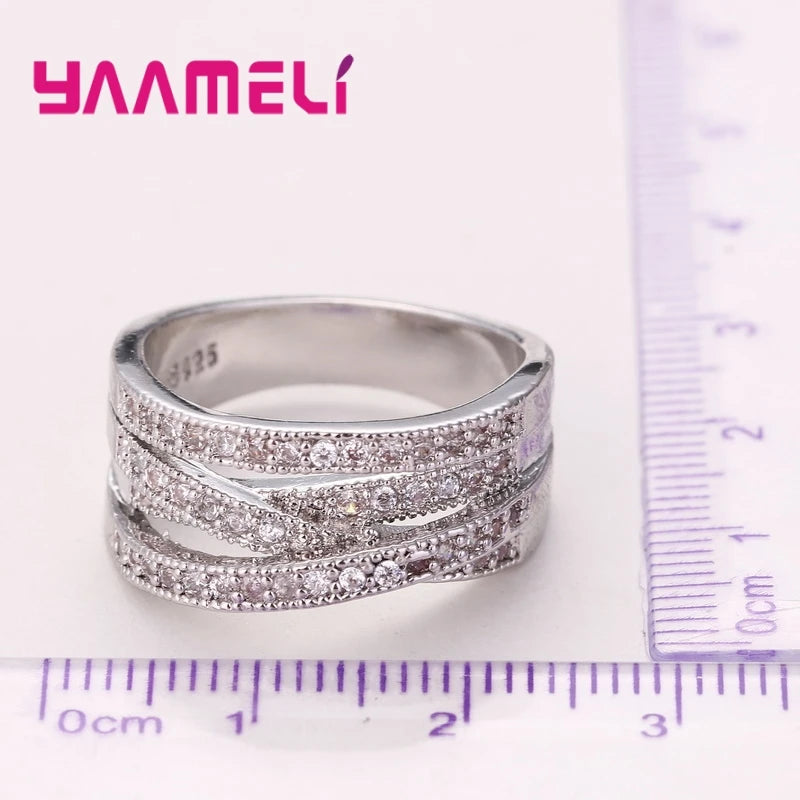 Fashion Women Men Rings 925 Sterling Silver Color Jewelry Crystal
