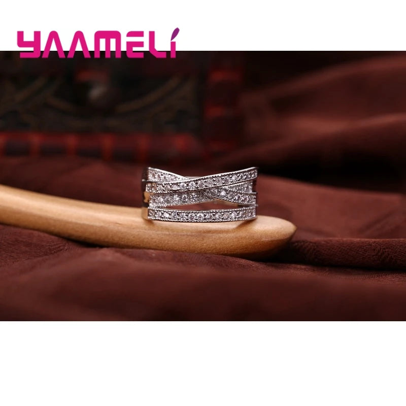 Fashion Women Men Rings 925 Sterling Silver Color Jewelry Crystal