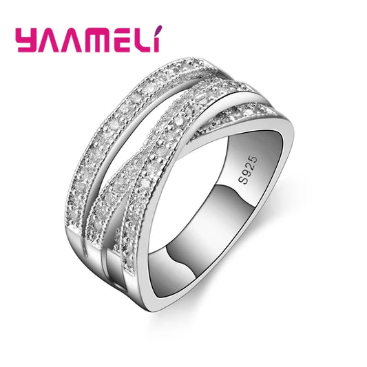 Fashion Women Men Rings 925 Sterling Silver Color Jewelry Crystal