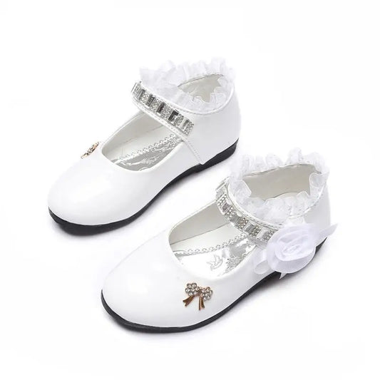 New Flower Girls Shoes Spring Autumn Princess Lace PU Leather Shoes  For 3-11 Ages