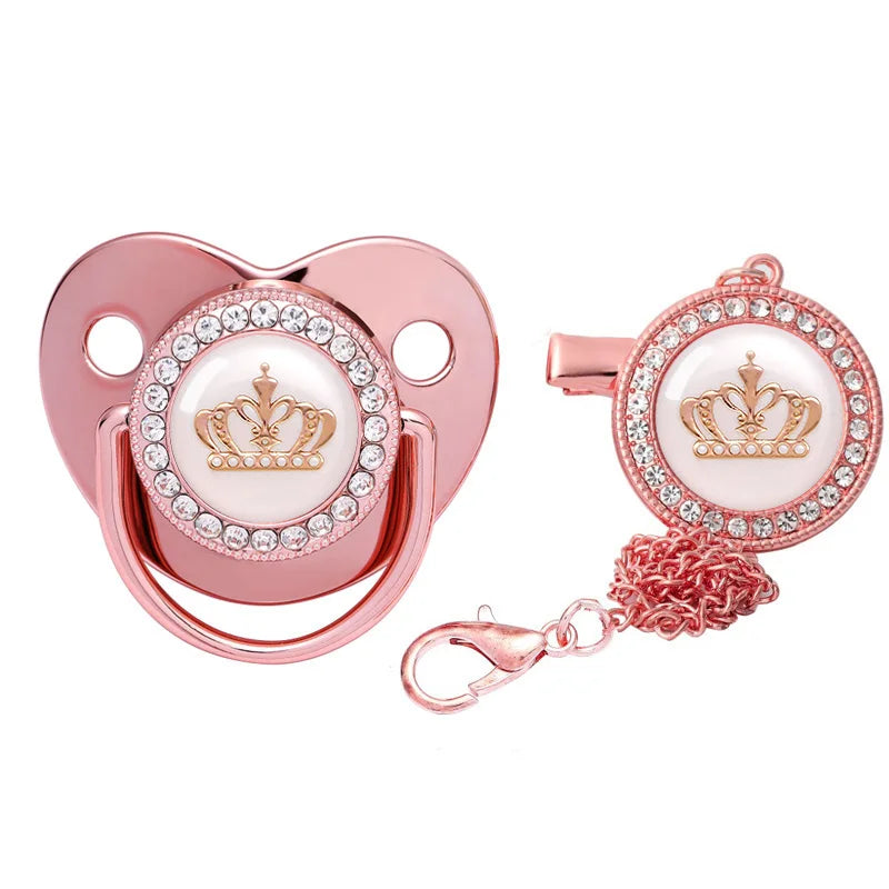 Baby Luxury Pacifier with Pacifier Clip Silicone BPA Free Infant Nipple for Newborn Baby Shower Gold Bling Dummy Holder Soother