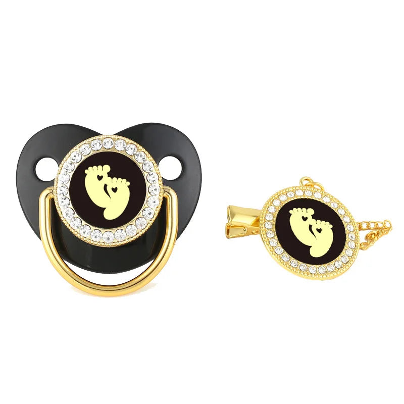 Baby Luxury Pacifier with Pacifier Clip Silicone BPA Free Infant Nipple for Newborn Baby Shower Gold Bling Dummy Holder Soother