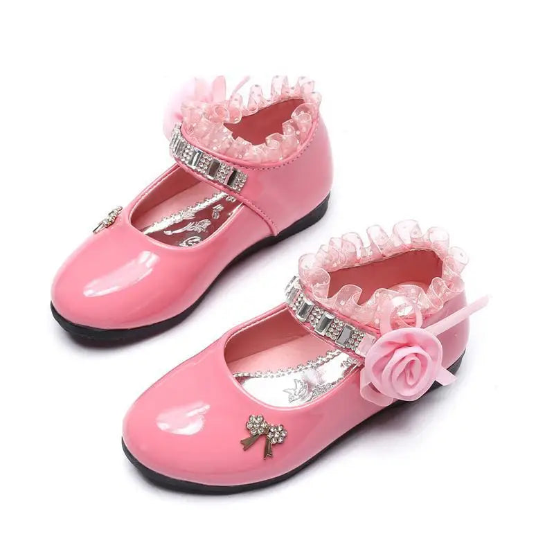 New Flower Girls Shoes Spring Autumn Princess Lace PU Leather Shoes  For 3-11 Ages