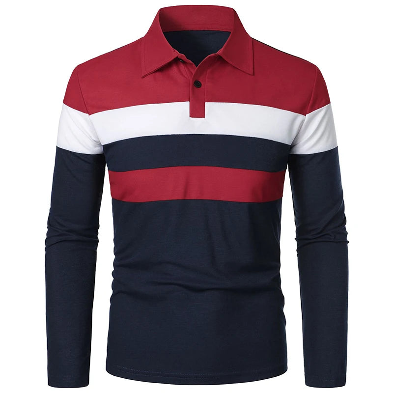 New Men Long Sleeve Tshirt Splicing Polos Tee