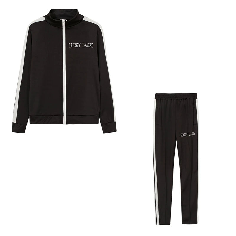 2024 European and American Women's Fashion Letter Embroidered Zipper Sports Two-piece Set