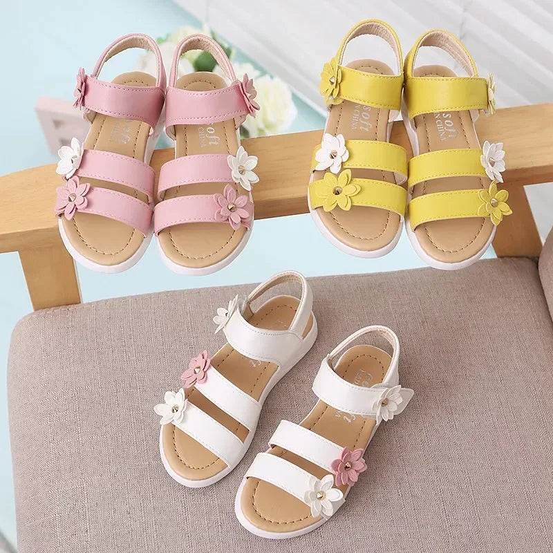 Girls Sandals Gladiator Flowers Sweet Soft Children Beach Shoes Kids