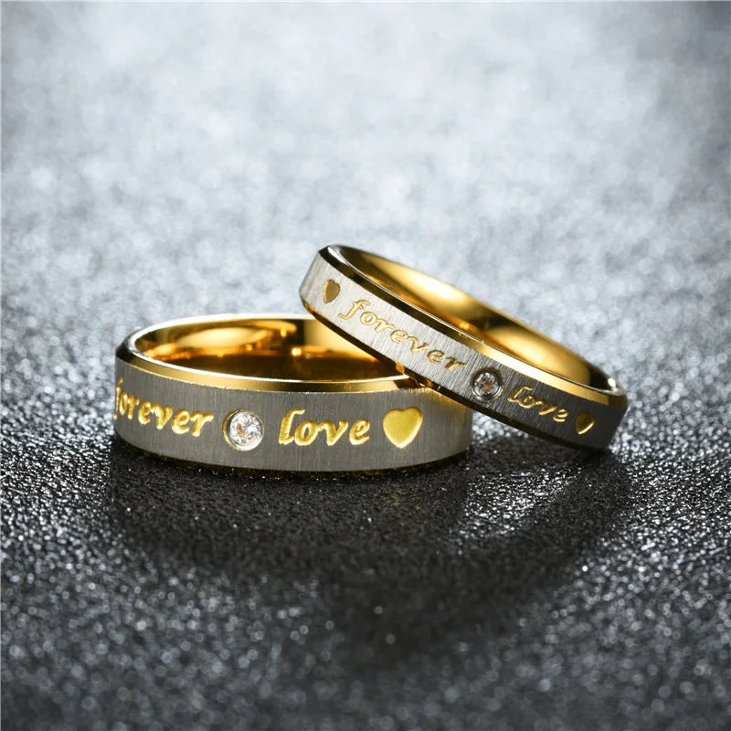New Forever Love Couple Ring For Women Men Heart Stainless Steel Wedding