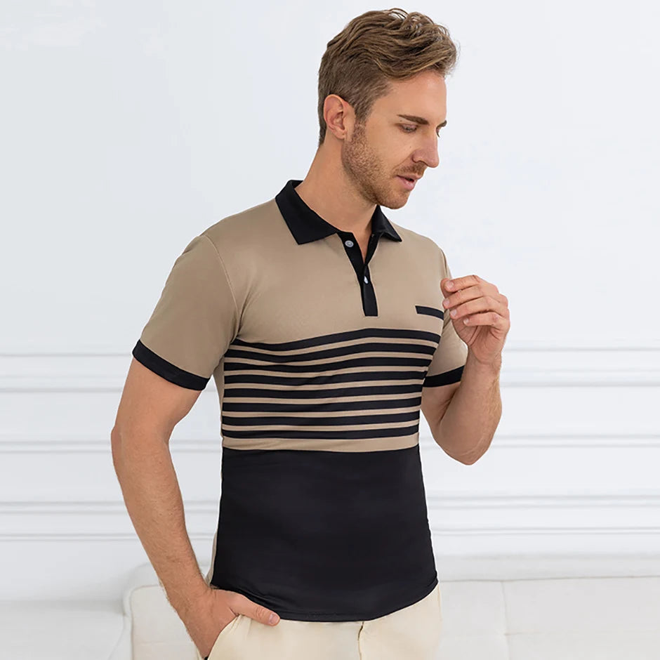 Summer Men's Striped Wild Polo Shirt Casual Fashion