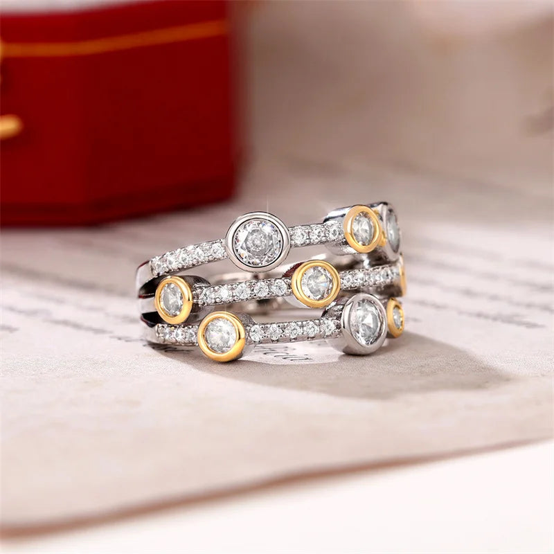 Huitan Vintage Two Tone Lady's Rings Anniversary Party Daily Wearable Luxury