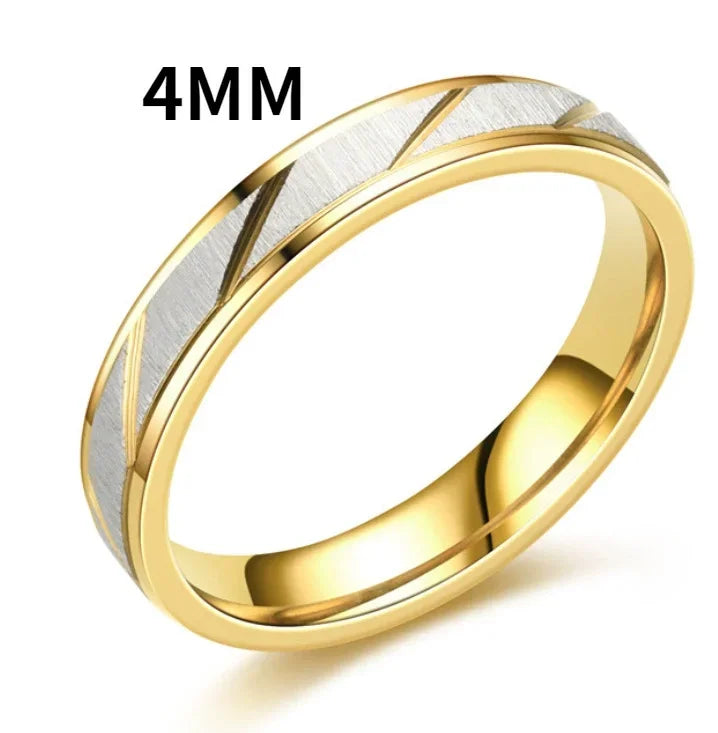 Fashion Gold Stripes Couple Rings 6mm 4mm Stainless Steel