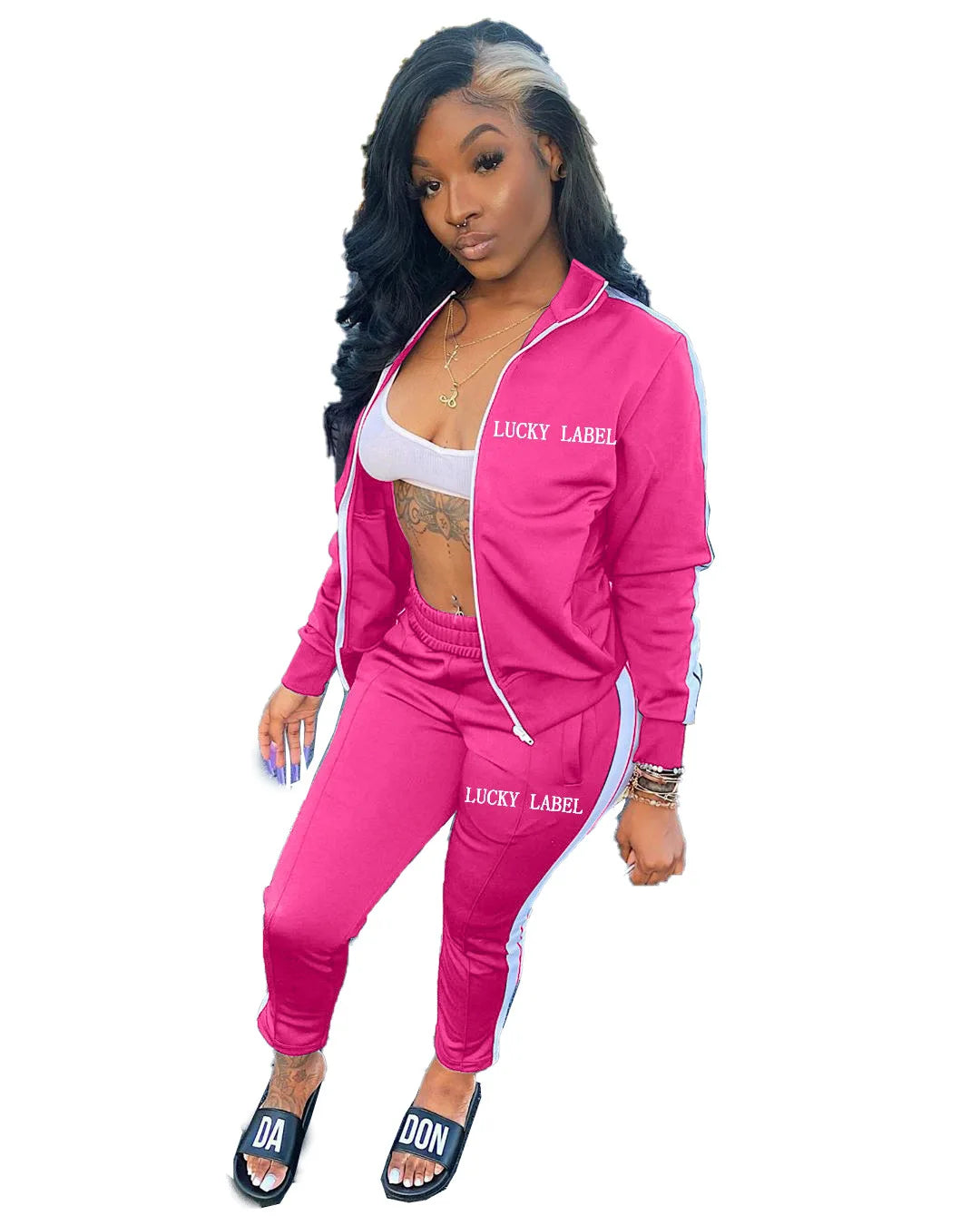 2024 European and American Women's Fashion Letter Embroidered Zipper Sports Two-piece Set